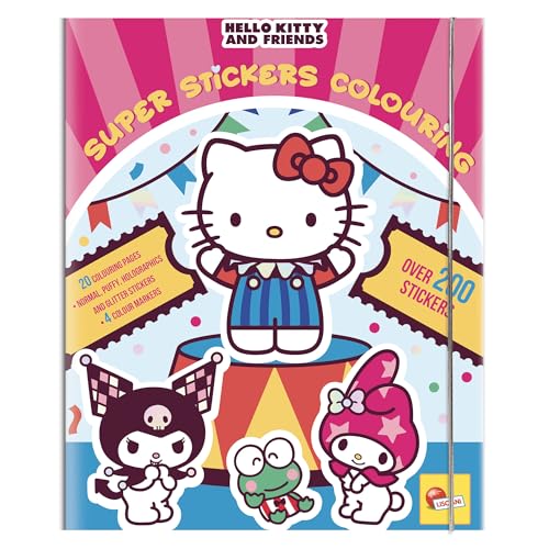 Lisciani - Hello Kitty and Friends – Super Stickers Livre de Coloriage pour Enfants Dès 5 Ans – Kit Créatif avec 20 Pages, 4 Feutres et 200 Autocollants...