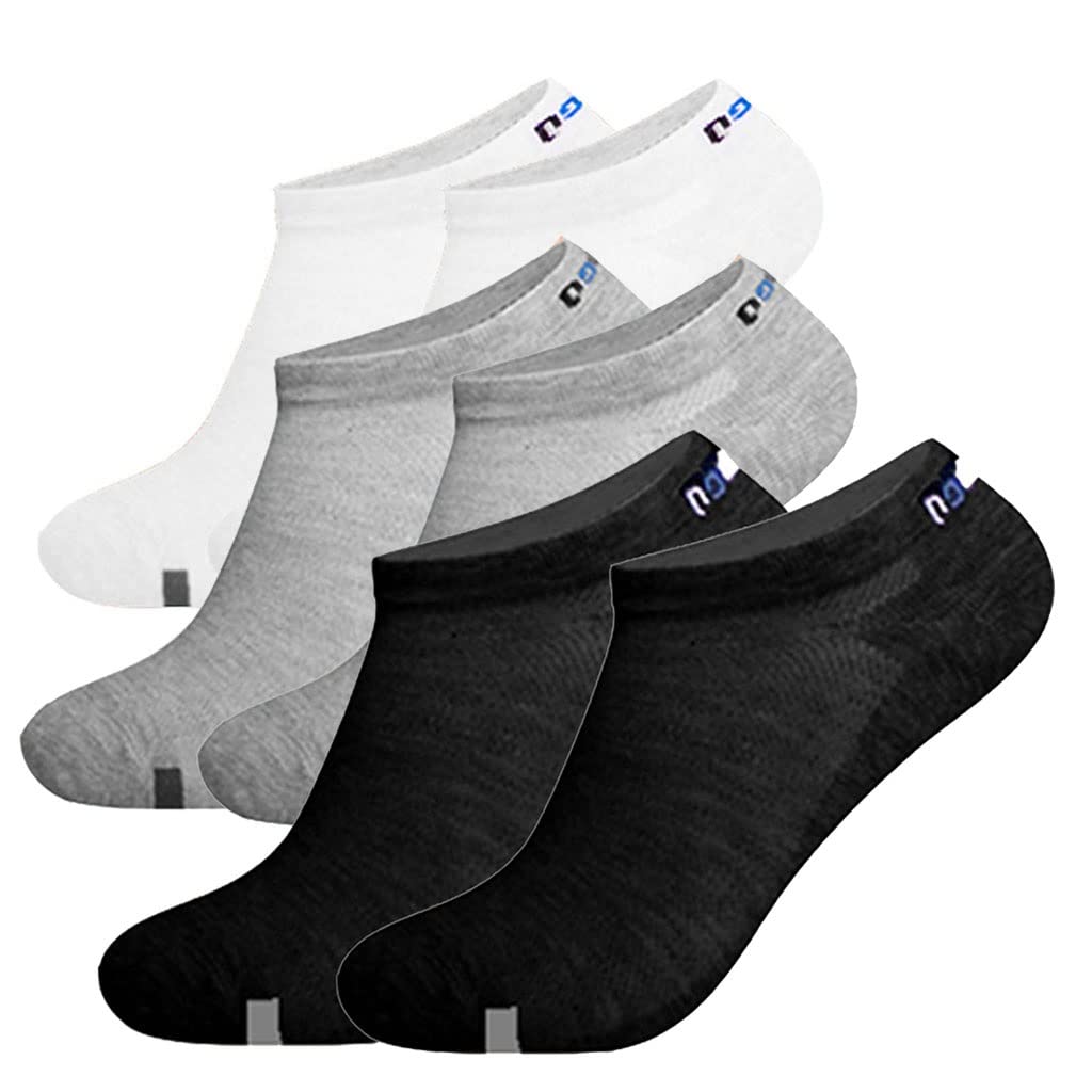 Massage Au Graphène Chaussettes Basses Hommes Cheville Chaussettes de Sport Respirant Rembourré 3 Couleurs Mélangées Chaussettes Invisibles (Pack de 6 Paires)