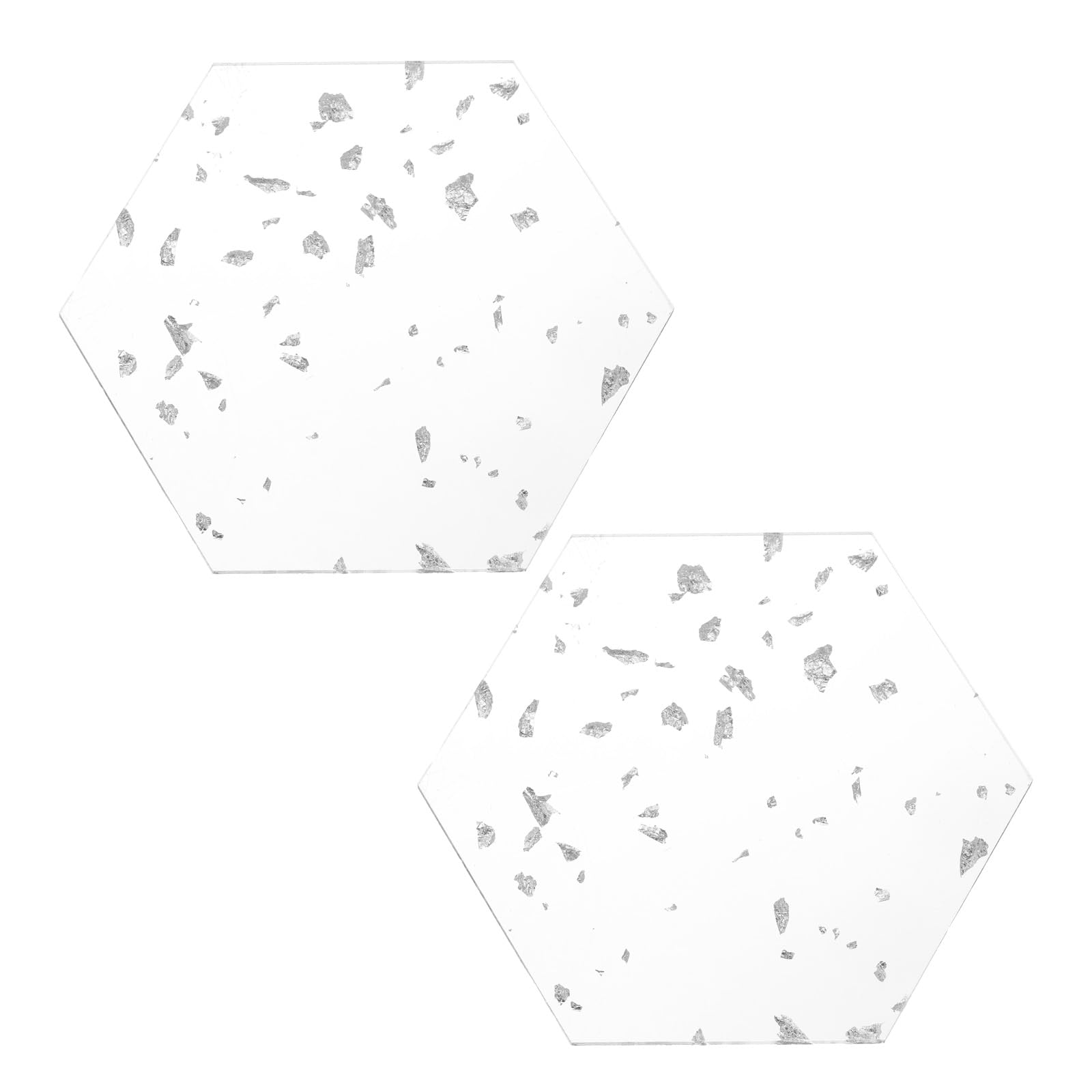 uxcell 2pcs Silver Foil Acrylic Hexagon Coaster, Non-Slip Table Coaster for Dining Table Centerpiece Decor