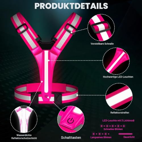 Fokia Kunbio Reflektierende LED-Laufweste, beleuchtete Weste, Läufer, Nachtlaufen, USB-wiederaufladbar… – Ansicht 5