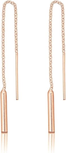 Orecchini Lunghi Donna In Argento 925 Con Placcato Oro 24K O Oro Rosa 18K – Design A Catena Con Barra, 86 Mm
