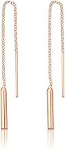 Small Pendant Earrings with Chain in 925 Sterling Silver, Yellow Gold or Rose Gold Plated with Bar – Length: 78 mm