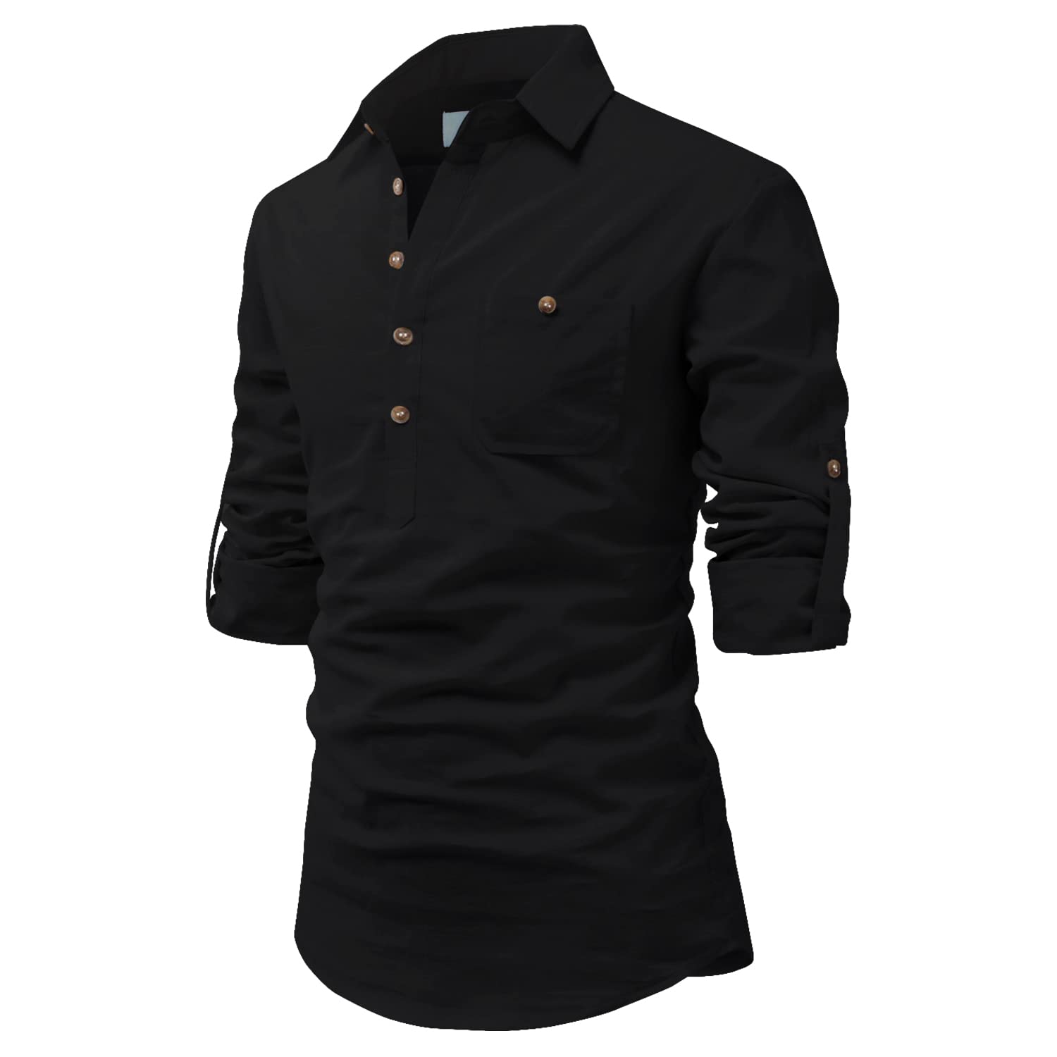 edinwolf Men Cotton Collar Kurta with Pocket (Black) - L-picture-11