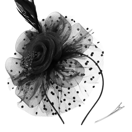 ZHITENG Fascinator Chapeau Plume Mariage, Feather Fascinator Chapeau Fleur Mesh Plumes Mariage Femme Bibi Chapeaux Cérémonie Fleur Cheveux Day Bandeau et...