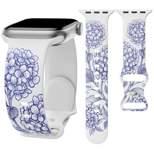 Image of Floral Band Compatible with Apple Watch Bands for Women 40mm 42mm 41mm 38mm 44mm 45mm 46mm 49mm, Cute Pattern Flower Soft Silicone Sport Strap for iWatch Series Ultra 11 10 SE 9 8 7 6 5 4 3 2