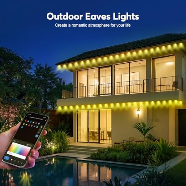 Permanent LED Strip Lights 200ft(1 String), RGB App Control Outdoor Lights with 100 LEDs, LED Eaves Lights IP67 Waterproof, House Roof Outdoor Lighting for Party, Daily, Halloween,Christmas,Garden