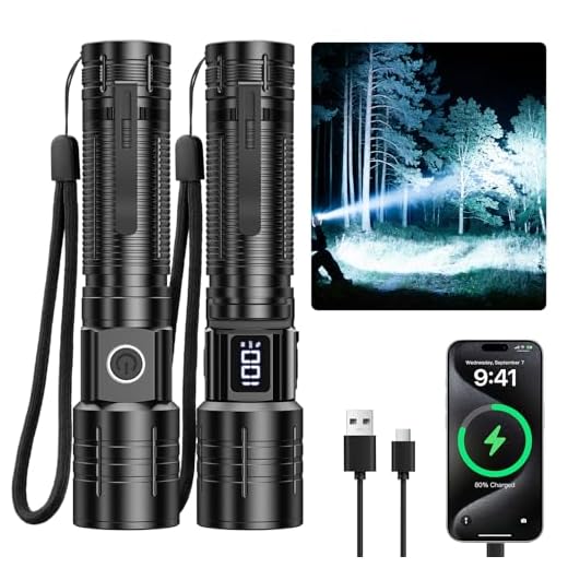 AdamStar Flashlight High Lumens Rechargeable, Super Bright Powerful Flashlight High Powered LED Flash Lights, Pocket Flashlight with 6 Modes, Zoomable Waterproof Handheld for Camping Emergency
