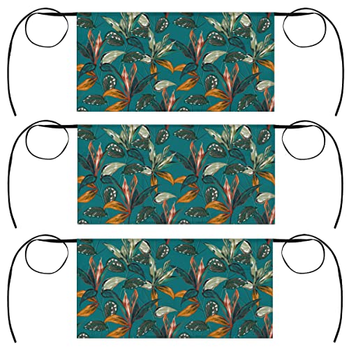 bisibuy Retro Tropical Plants 3 Pack Server Aprons with 3 Pockets, Botanical Waitress Waiter Wasit Apron for Women Men Restaurant Bistro Cafe Bars Half Aprons Waitress Server Accessories