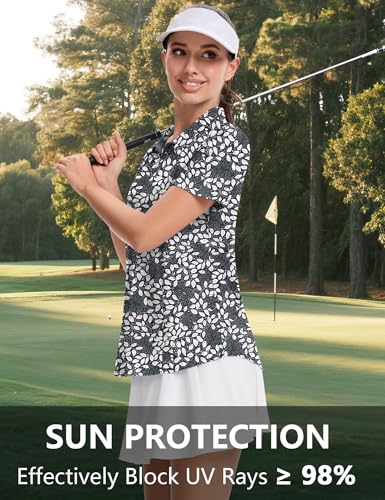 Image of LOMON Womens Golf Polo Shirts Summer Short Sleeve 1 /4 Zip Tops Moisture Wicking Casual Tennis Activewear with Pockets