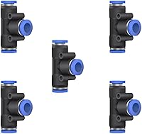 Vista 22 de 5 piezas de conector de reducción de tubo en T neumático con forma de T de 3 vías de 10 mm x 6 mm x 10 mm, conector rápido de empuje en T