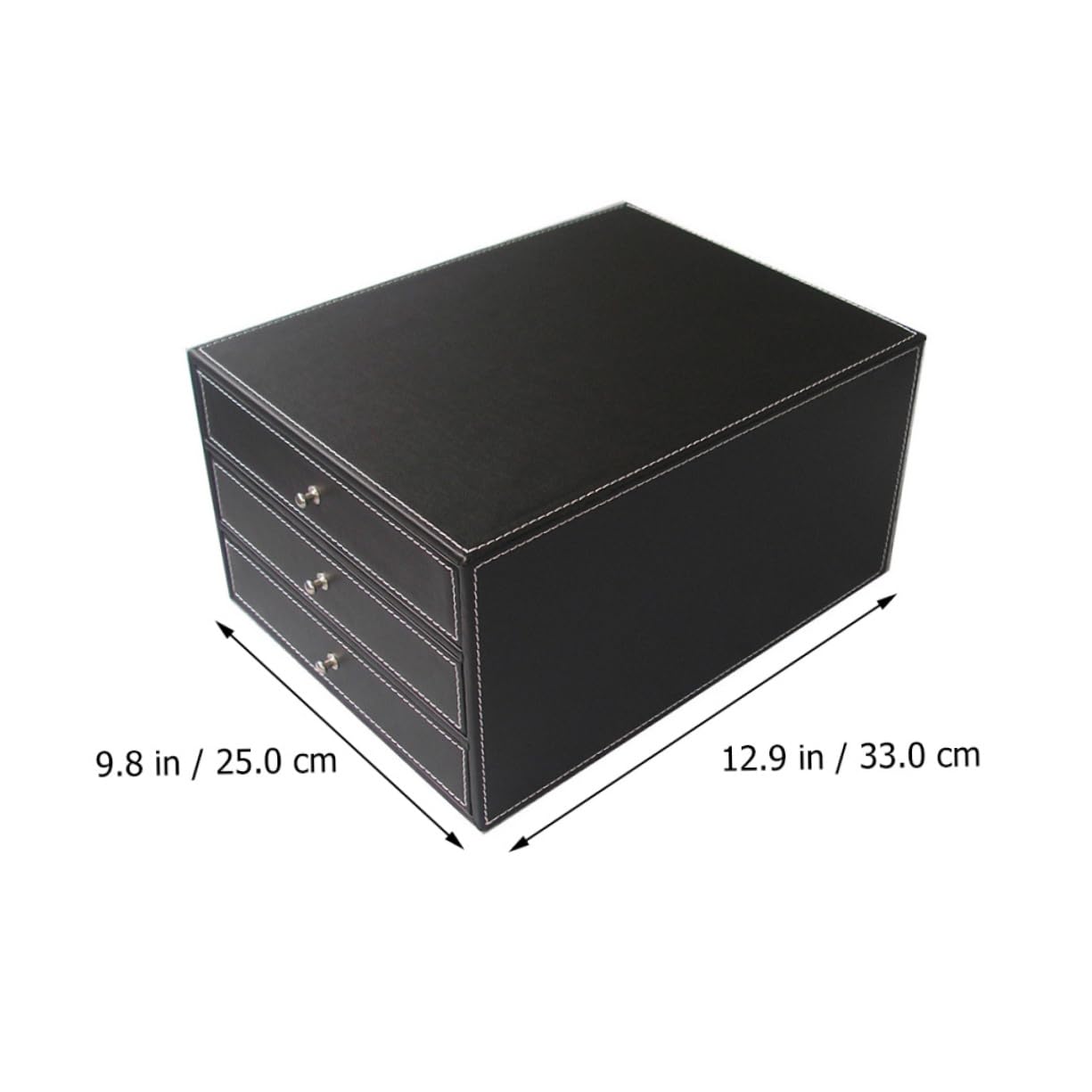 Caja de Archivos de Escritorio de Cuero Negro de Tres Capas | 1 Pieza, Madera y Pu, Fácil de Tomar, para Documentos y Objetos Pequeños, Dormitorio o Sala