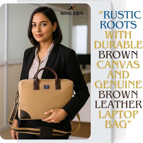 Image of Rustic Roots Laptop Bags for Men Office Use | Canvas Leather Laptop Messenger Bag | Laptop Side Bag for Man | Men's Work Briefcase Sling Bag | Casual Laptop Shoulder Bag