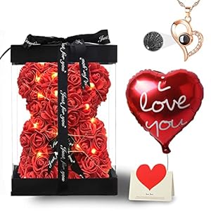 U UQUI Rose Bear Valentines Day Gifts for Her, Flower Bear Rose Teddy Bear Valentines Gifts for Her, Cute Romantic I…