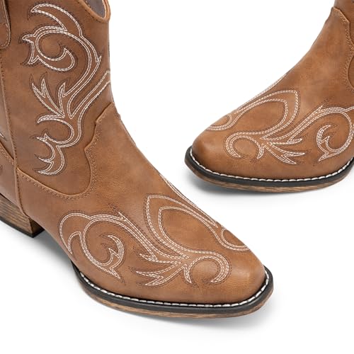 dream pairs women39s cowboy cowgirl western boots embroidered stitched ankle boots square toe chunky heel fashion short booties with zipper