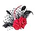 Produktbild Pixnor Fascinator Haar Clip Braut Kopfschmuck rote Rose Blume Punkte Feder Haarspange