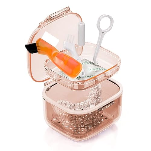 Anbbas Caja de limpieza para dentaduras postizas con cesta bandeja de almacenamiento y cepillo pequeño herramienta de extracción de frenos