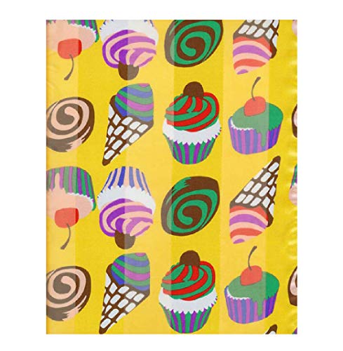 2Chique Boutique Women's Gold Multi Ice Cream and Cupcake Print Satin Stripe Scarf