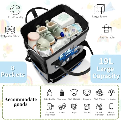 Image of Large Diaper-Bag-Backpack Waterproof Nappy-Bag Baby-Gifts Tractor | Monogramd Baby Nappy Bag for Traveling Stroller Organizer Mommy Bag for New Parents Mom Dad Personalized Baby Shower Gifts