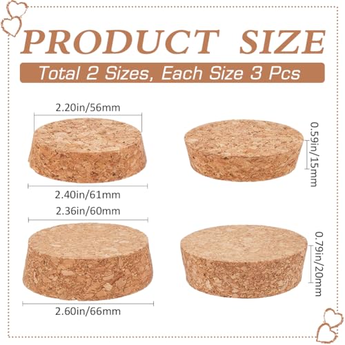 GORGECRAFT 6Pcs 2 Sizes Wine Bottle Corks Large Tapered Cork Plugs Wooden Replacement Glass Bottle Natural Soft Cork Lids Stoppers for Jars and Bottles Mason Jars DIY Crafts 57~60mm Diameter - Image 2