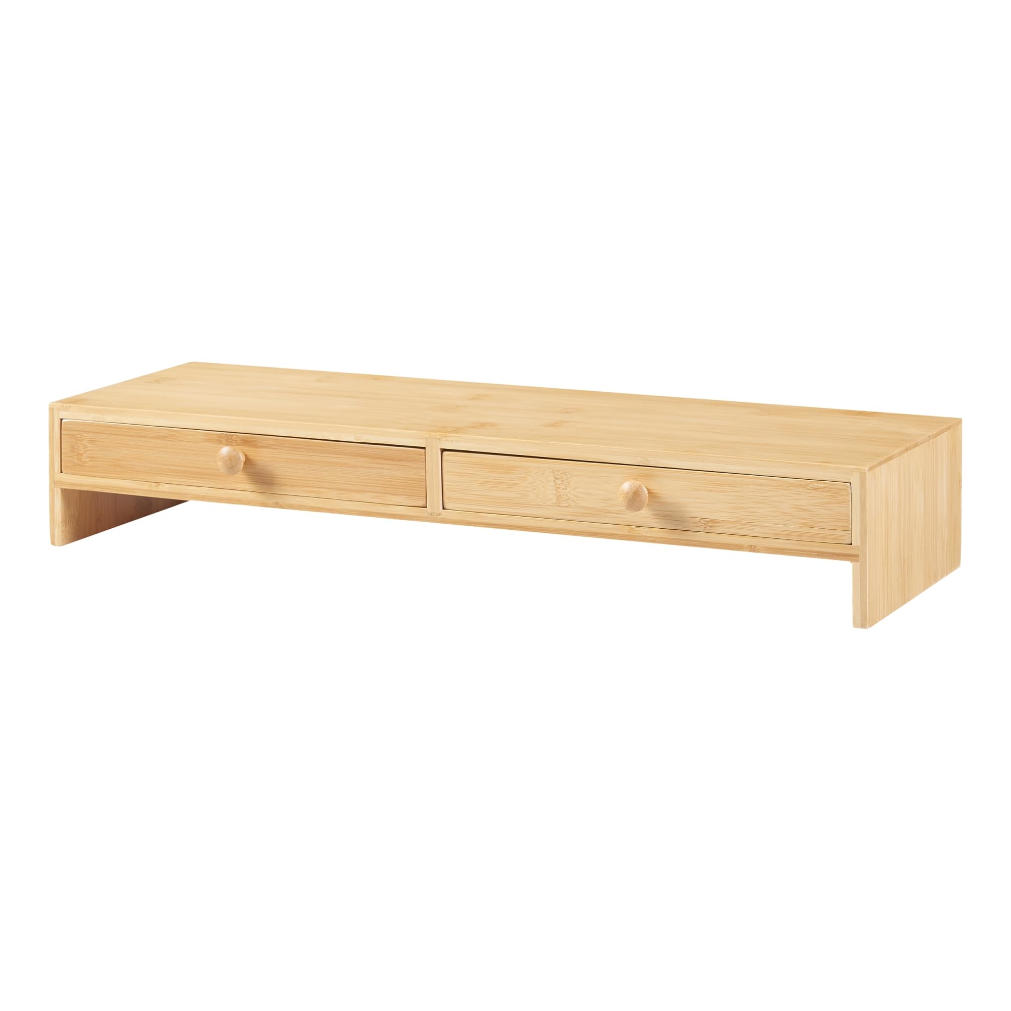 [en.casa] Podstawka pod monitor Hallstahammar z podwyższeniem ekranu z 2 szufladami 56 x 18 x 9,5 cm Bambusowy podnośnik ekranu Monitor Biurko Nadstawka