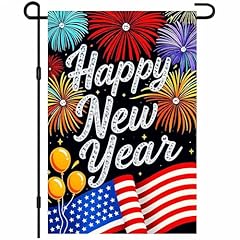 Fireworks and American flag with Happy New Year