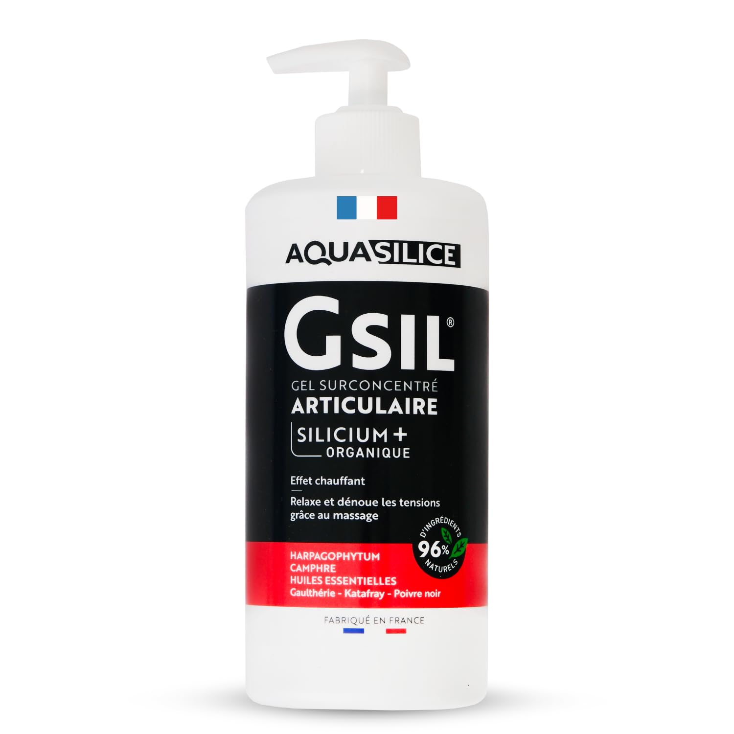 GSIL Pro - Gel Surconcentré Articulaire - Gel de Massage à Action Chauffante - Relaxe et Dénoue les Tensions - Silicium Organique, Harpagophytum & Huiles Essentielles - 500 ml - Fabriqué en France