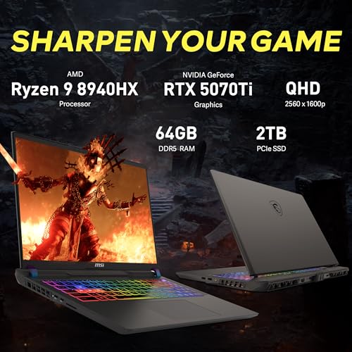 Image of msi Vector A16 HX 16 inch 240Hz QHD+ Gaming Laptop, AMD Ryzen 9 8940HX, 64GB DDR5, 3TB Storage (2TB SSD+1TB Docking Station Set), GeForce RTX 5070Ti, RGB Backlit Keyboard, Wi-Fi 7, Win 11 Pro, Gray