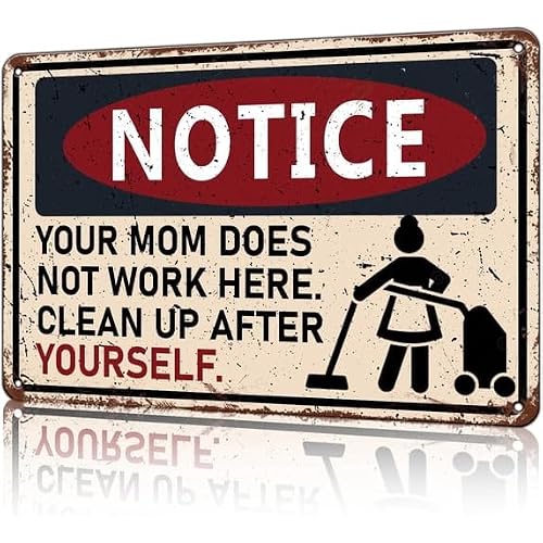 (2-Pack) Metal Tin Sign Retro Metal Poster Notice Your Mom Does Not Work Here Tin Sign Work Office Cubicle Breakroom Home Shop Decor 8x12 inch