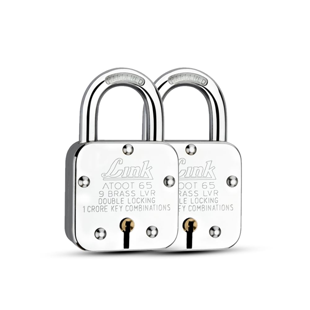 Link Locks Atoot 65 9 Brass Lever 1crore Key Conbination Double Locking Pad Lock (Silver) Pack of 2-picture-11