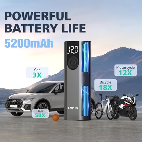 Image of CYCPLUS Tire Inflator Portable Air Compressor, 150 PSI Cordless Air Pump with Digital LCD Screen Pressure Gauge, Electric Pump for Car, Motorcycle, Bicycle and Balls