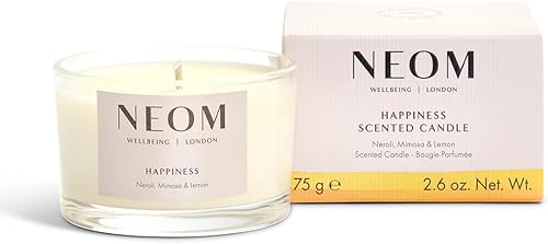 NEOM - Vela de viaje Happiness, 4.41 oz | Neroli, mimosa y limón | Vela de aceite esencial