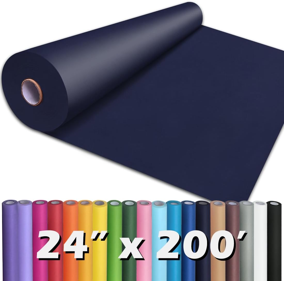 PerkHomy 24" x 2,400" (200') Navy Blue Kraft Paper Roll for Craft Bulletin Board Paper Art Table Covering Crafting Gift Wrapping Bouquet Packing Parcel 80GSM 55LB (Navy Blue, 24" x 200') Navy Blue 24" Width x 200' Length