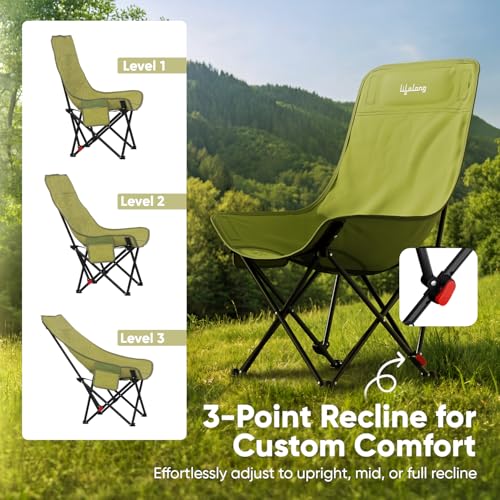 Image of Lifelong Camping Chair | Foldable Chair for Travelling with Adjustable 3-Position Recline | Carbon Steel Portable Trekking Chair | Portable Folding Chair for Homes & Outdoors | Large | Green