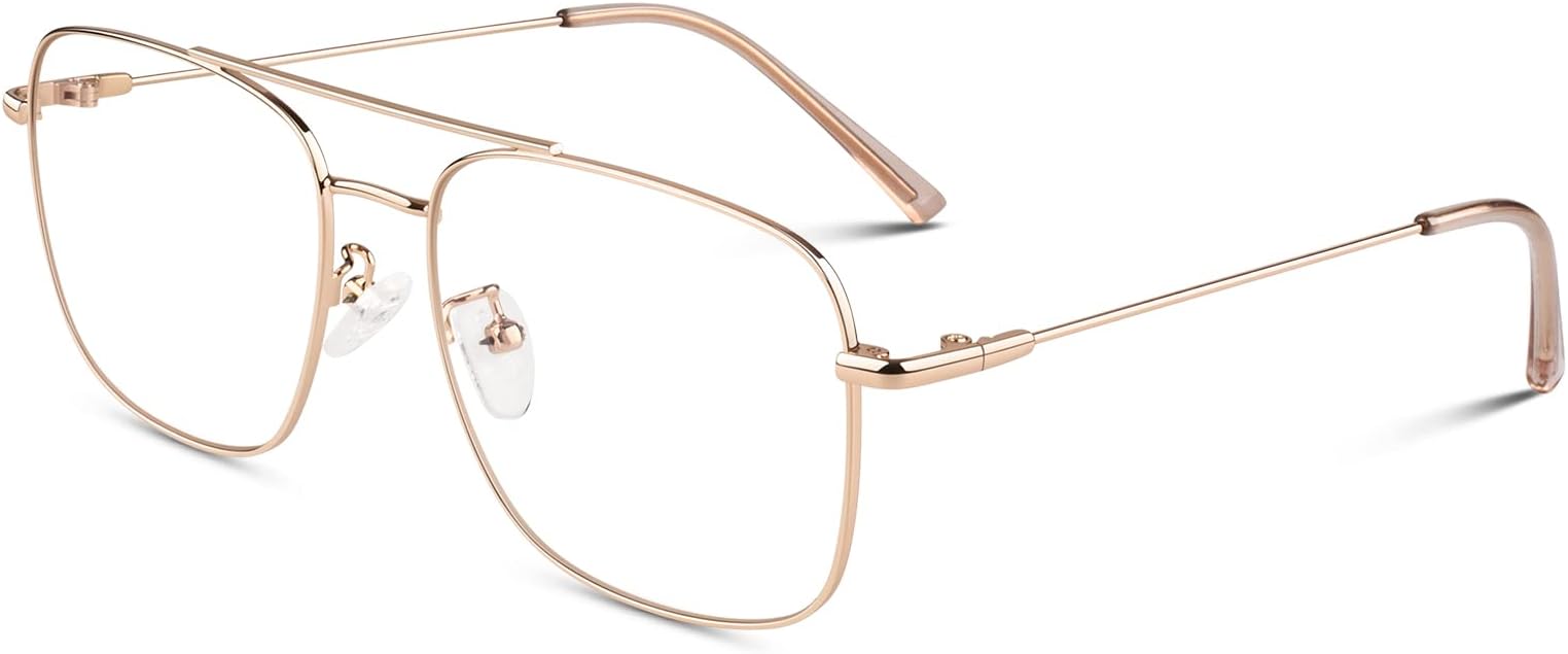 LINVO Fake Glasses Pilot Style Retro Fashion Metal Frame Non-prescription Clear Lens Eyeglasses Women Men UV400