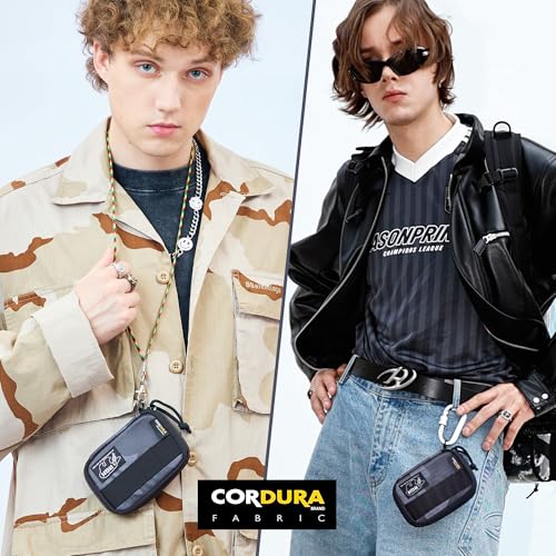 Rough Enough Mens Credit Card Holder Wallet with Detachable Lanyard, Black Camo Cordura Zip Around Card Case with Zipper Coin Pocket, Holds 20 Cards (5x3.5 Inch)2