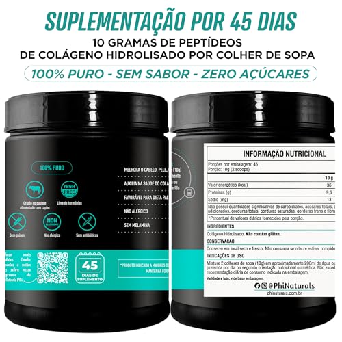 Colágeno Hidrolisado em pó PhiNaturals - 454 gramas - Peptídeos de Colágeno