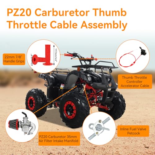Image of FVRITO PZ20 Carburetor Kit Compatible with 125cc 110cc Tao tao Coolster Chinese ATV Quad 4 Wheeler Kazuma Baja Vitacci SunL 50cc 70cc 90cc 4 Stroke Engine Parts with 7 /8 Thumb Throttle Cable Assembly