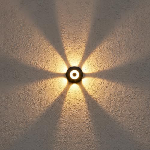 Image of FERA Waterproof Up Down Led Wall Lamp, Aluminium IP65 Body 6+1 Ray, Warm White, Indoor /Outdoor Decorative Wall Sconce Light, (HaloBeam 6 Way Warm)
