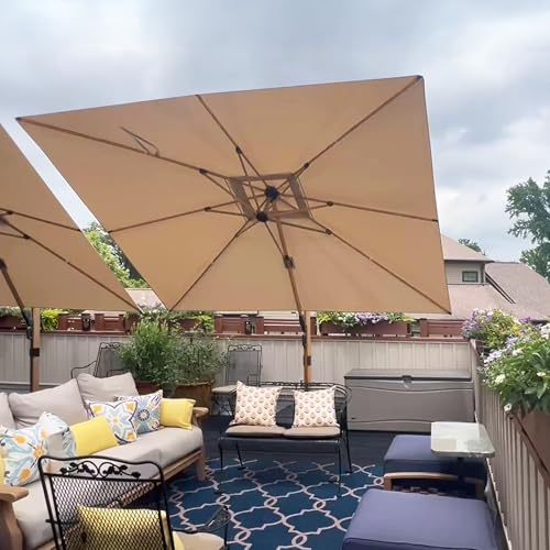 Image of PURPLE LEAF Outdoor Umbrella 11FT Square 360 Rotation, Wood Grain, Beige