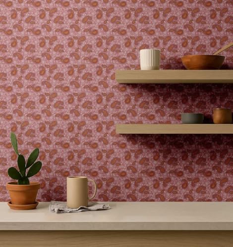 Papier peint floral en vinyle texturé rose imperméable et repositionnable