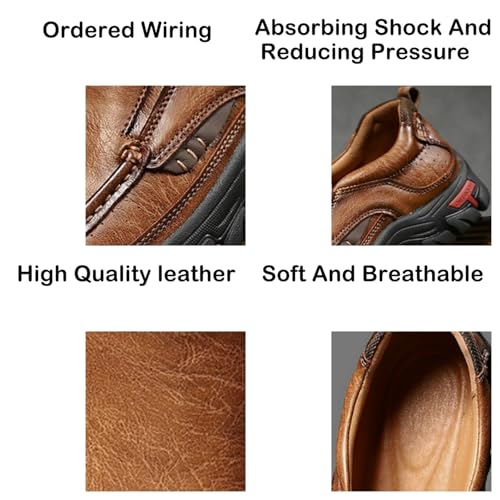 Mens Handmade Leather Slip On Casual Loafers for Men Retro Round Toe Non Slip Breathable Boat Shoes for Driving Walking Business Working Office2