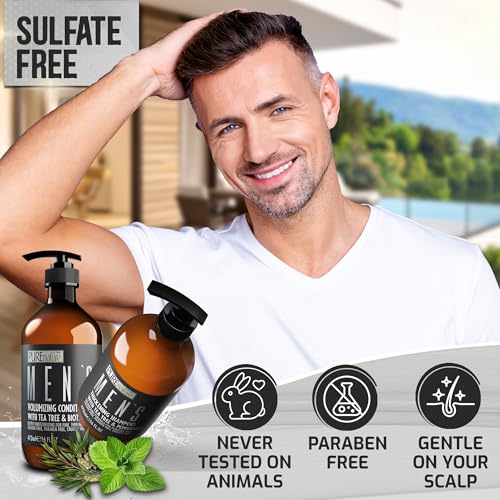 Image of Mens Shampoo and Conditioner Set - Sulfate Free Strengthening and Thickening Formula for Fuller Hair - Helps with Thinning Hair - Formulated for Men - 16 Fl Oz (Set of 2)