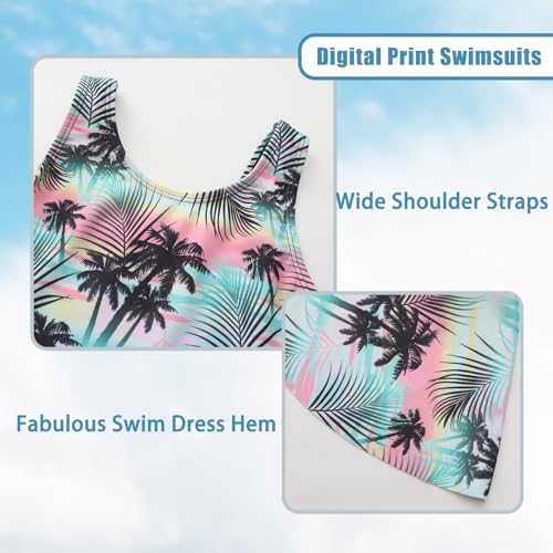 Image of Girls One Piece Swimsuits Leopard Bathing Suit for Kids Hawaiian Swimwear with Skirt Swim Dress 3-16 Years
