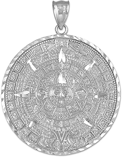 Image of Claddagh Gold .925 Serling Silver Round Aztec Mayan Calendar Charm Pendant Necklace - Choice of Size