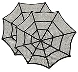 COTTON CRAFT Glitz Handmade Beaded Charger Placemats - Set of 2 - Halloween Harvest Autumn Fall Thanksgiving Holiday Christmas Xmas Dining Celebration Festive Décor - 13.5 in - Spider Web Silver Black