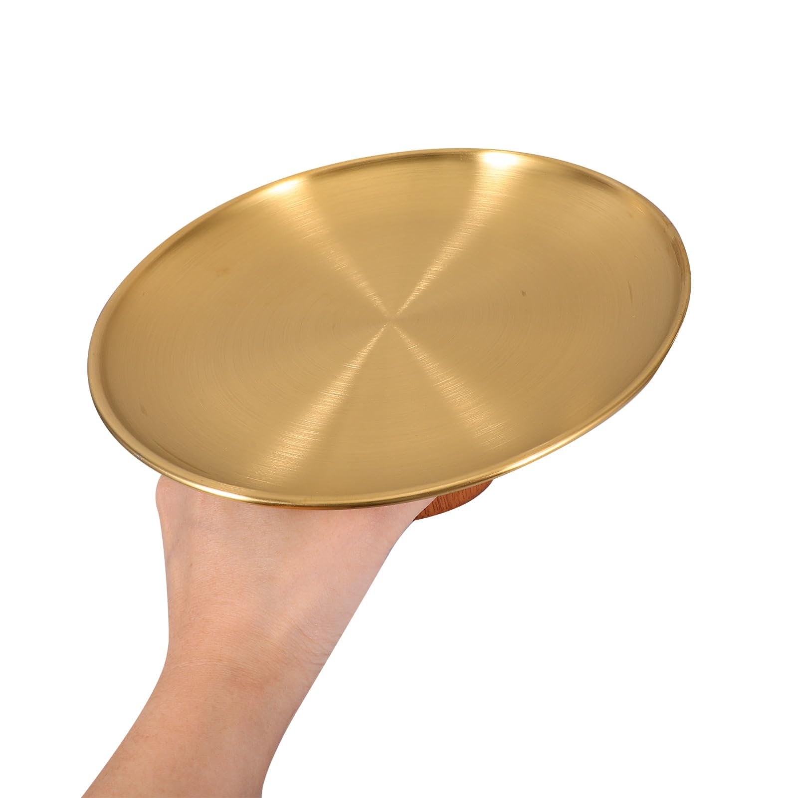 Elegante ciotola per frutta in acciaio inox con piede alto e base in legno, vassoio decorativo rotondo per frutta fresca, dessert e snack, robusta, facile da pulire, elegante espositore per cucina