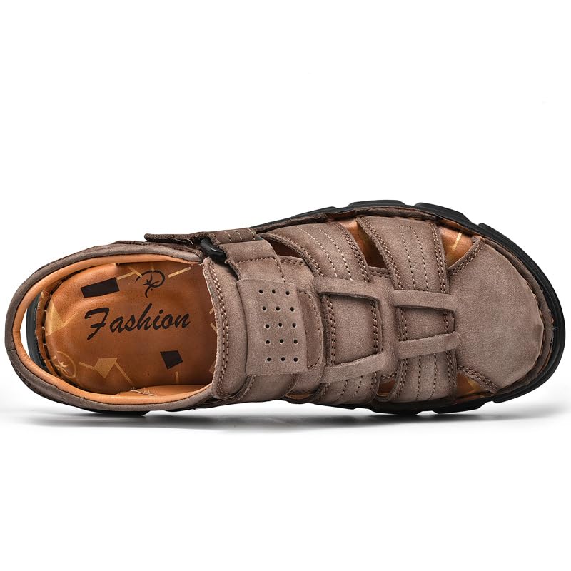 Men's Leather Sport Sandals Closed Toe Adjustable Outdoor Walking Fisherman Sandals3
