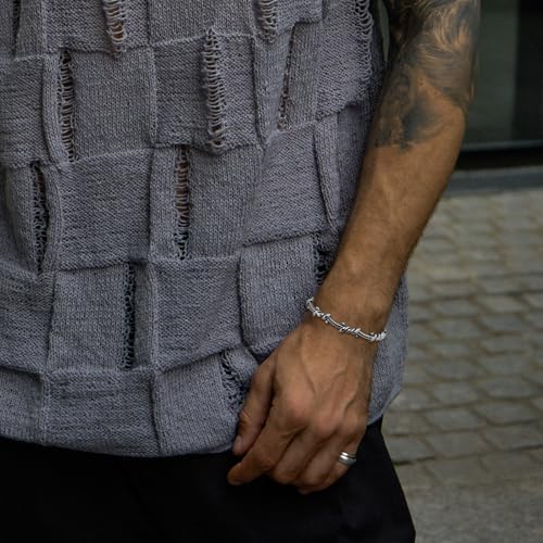 HZMAN Barbed Wire Bracelet for Men Retro Gothic Punk Stainless Steel Thorns Cuff Bracelet Jewelry Gift2