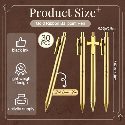 Sayglossy 30 bolígrafos dorados con cruz y tinta negra miniatura 2
