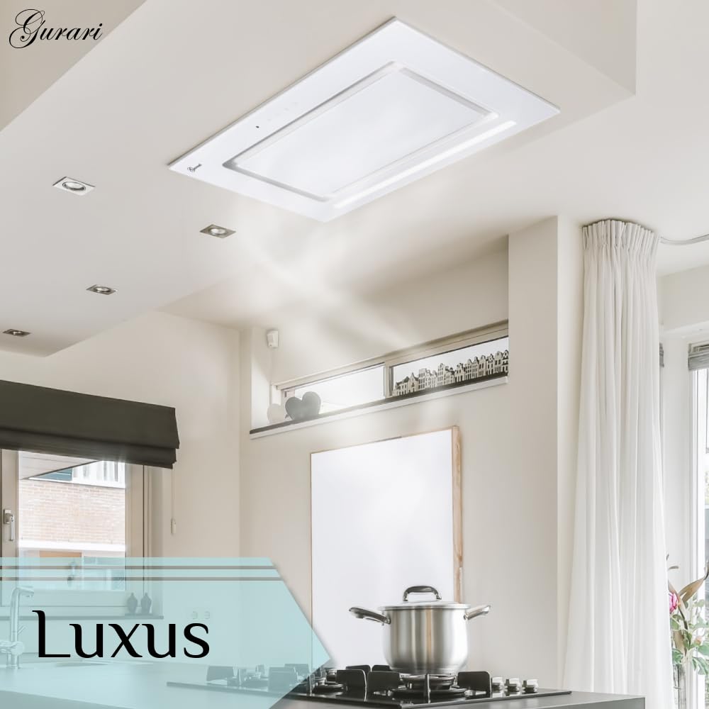 Gurari Cappa Integrata 70 cm GCH E 217 WH 70, Bianco Vetro, Aspirazione 1000 m³/h, LED, Touch Control + Telecomando, 3 Velocità, Incasso o Soffitto